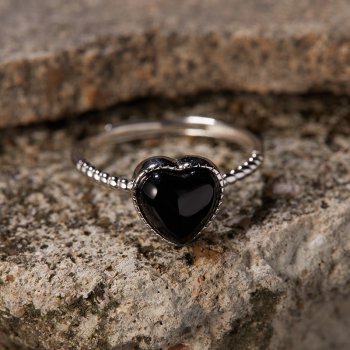 S925 Sterling Silver Natural Black Onyx Ring